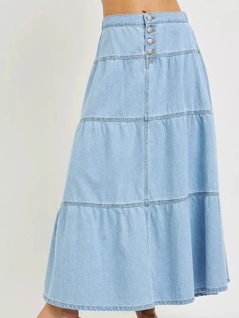 Risen Ruffle Flow High Rise Ruffle Long Skirts Light Stone-Women's Skirts & Skorts-Shop Z & Joxa