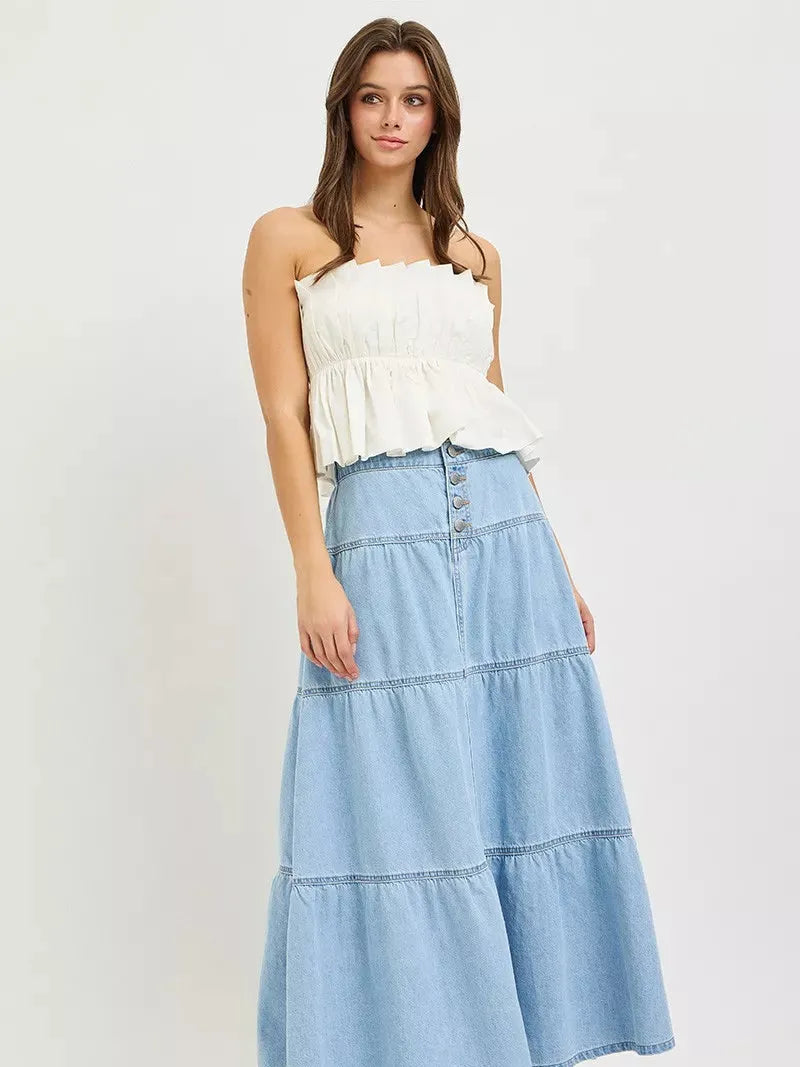 Risen Ruffle Flow High Rise Ruffle Long Skirts Light Stone-Women's Skirts & Skorts-Shop Z & Joxa