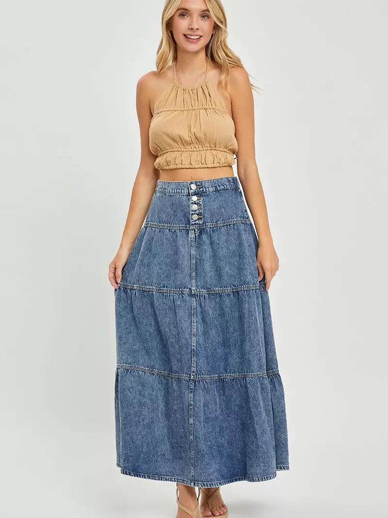 Risen Ruffle Flow High Rise Ruffle Long Skirts-Women's Skirts & Skorts-Shop Z & Joxa