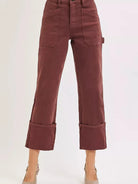 Risen Rustic Charm Rise Wide Straight Cuffed Patch Cargo Jeans-Women's Jeans-Shop Z & Joxa