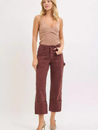 Risen Rustic Charm Rise Wide Straight Cuffed Patch Cargo Jeans-Women's Jeans-Shop Z & Joxa