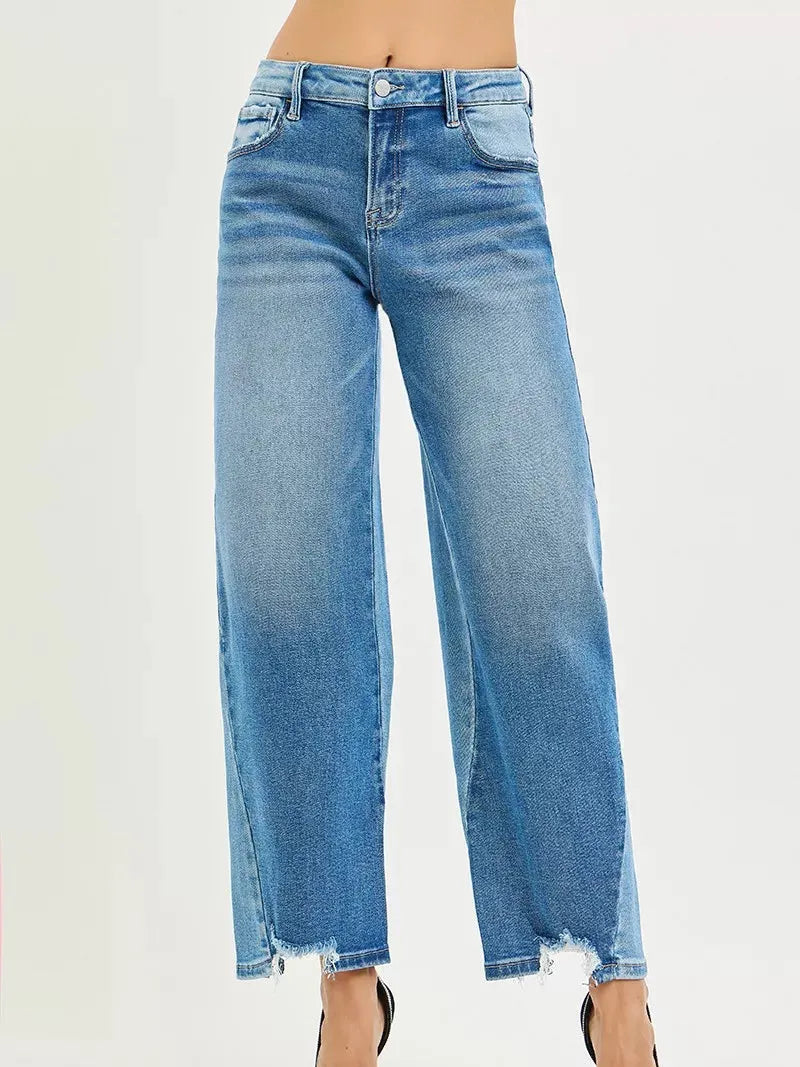 Risen Shade Shift Slouchy Cropped Barrel Contrast Wash Jeans-Women's Jeans-Shop Z & Joxa