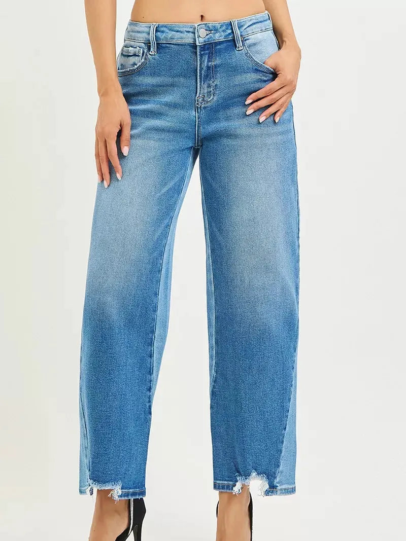 Risen Shade Shift Slouchy Cropped Barrel Contrast Wash Jeans-Women's Jeans-Shop Z & Joxa