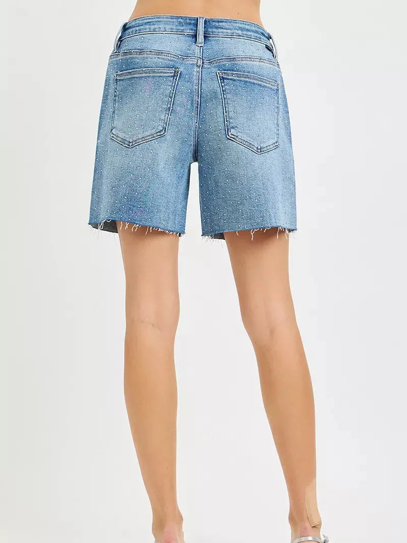 Risen Shine on Slouchy All Over Rhinestones Bermuda Shorts-Women's Shorts-Shop Z & Joxa
