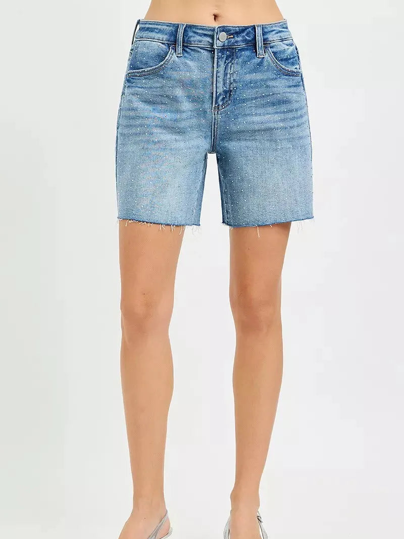 Risen Shine on Slouchy All Over Rhinestones Bermuda Shorts-Women's Shorts-Shop Z & Joxa