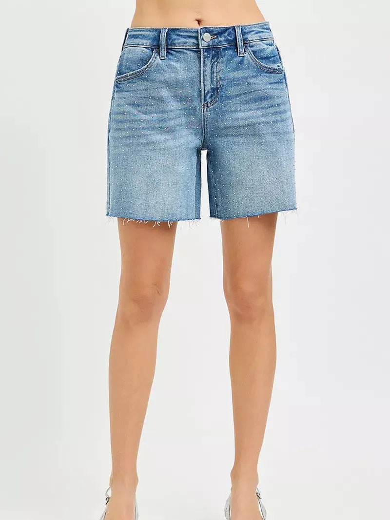 Risen Shine on Slouchy All Over Rhinestones Bermuda Shorts-Women's Shorts-Shop Z & Joxa