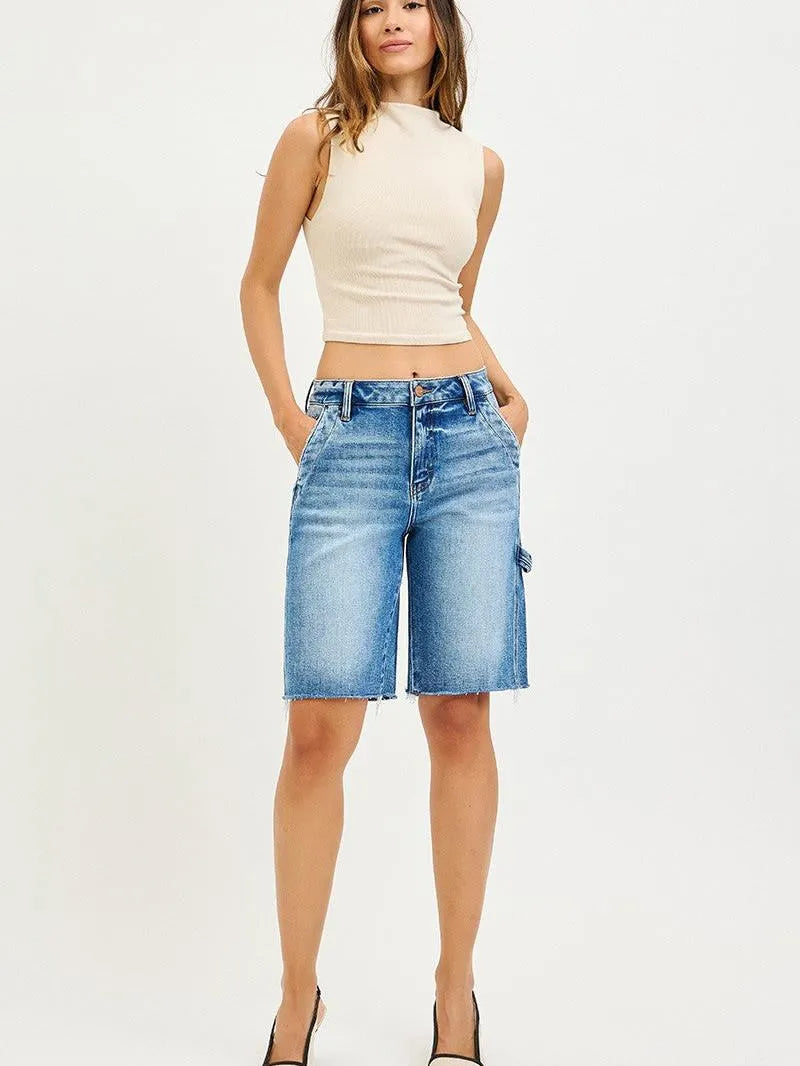 Risen Side Tab Chic High Rise Bermuda Shorts With Side Tab-Women's Shorts-Shop Z & Joxa