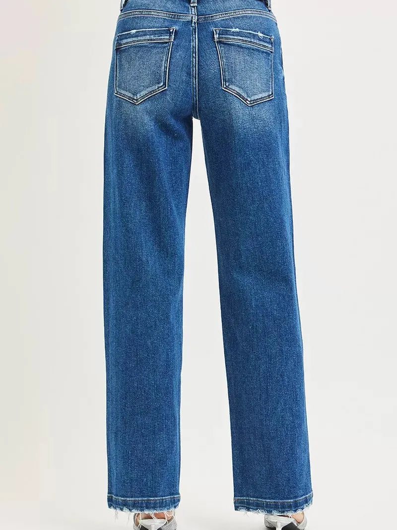 Risen Sidewalk Swagger Baggy Slouch Jeans Side Seam Detail-Women's Jeans-Shop Z & Joxa