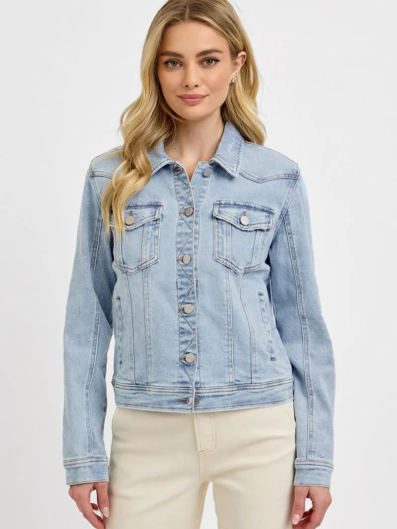 Risen Skyline Classic Light Wash Button up Denim Jacket-Coats & Jackets-Shop Z & Joxa