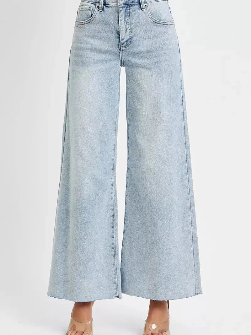 Risen Skyline High Rise Wide Palazzo Cropped Jeans-Women's Jeans-Shop Z & Joxa