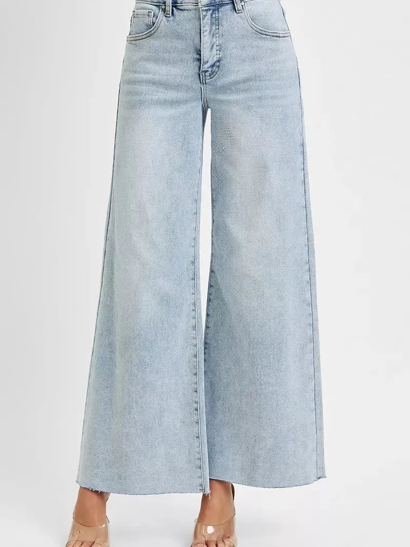 Risen Skyline High Rise Wide Palazzo Cropped Jeans-Women's Jeans-Shop Z & Joxa