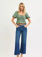 Risen Skyline Tummy Control Wide Leg Frayed Edge Crop Jeans-Women's Jeans-Shop Z & Joxa