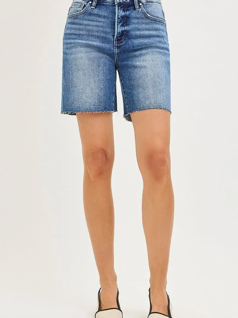 Risen Sleek Stone Tummy Control High Rise Raw Cut Hem Jorts-Women's Shorts-Shop Z & Joxa