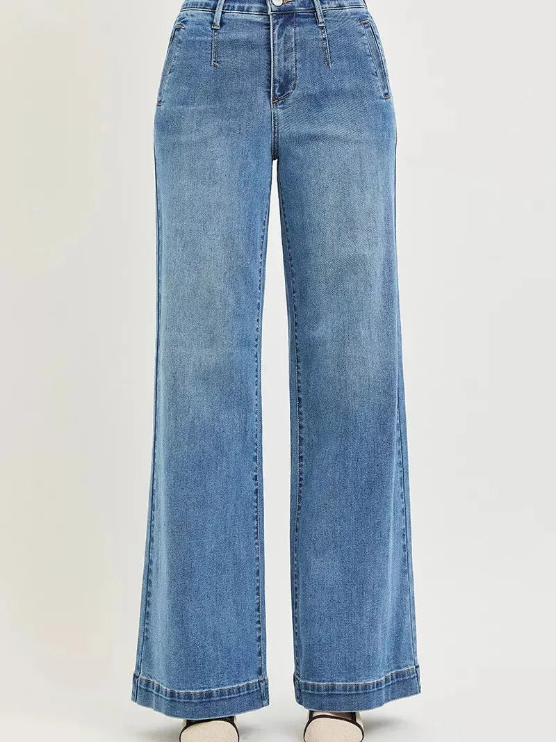 Risen Smooth Motion Control Elastic Band High Rise Wide Jeans-Women's Jeans-Shop Z & Joxa