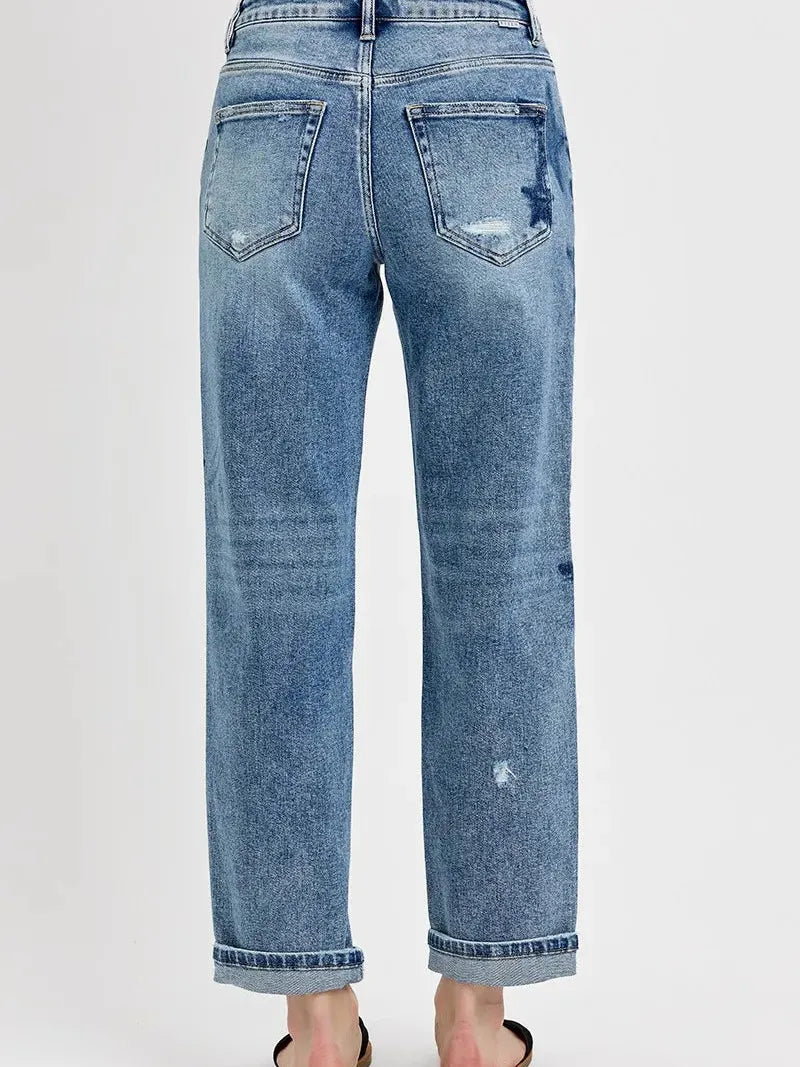 Risen Star Shadow Mid-Rise Boyfriend Jeans-Women's Jeans-Shop Z & Joxa