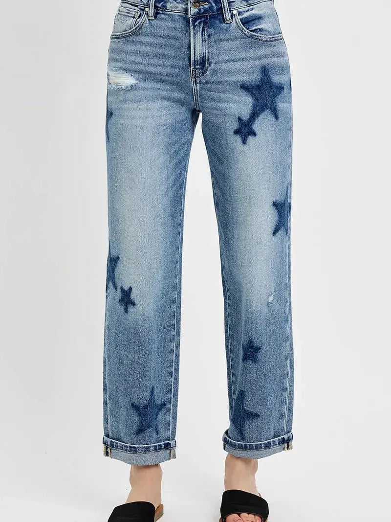 Risen Star Shadow Mid-Rise Boyfriend Jeans-Women's Jeans-Shop Z & Joxa