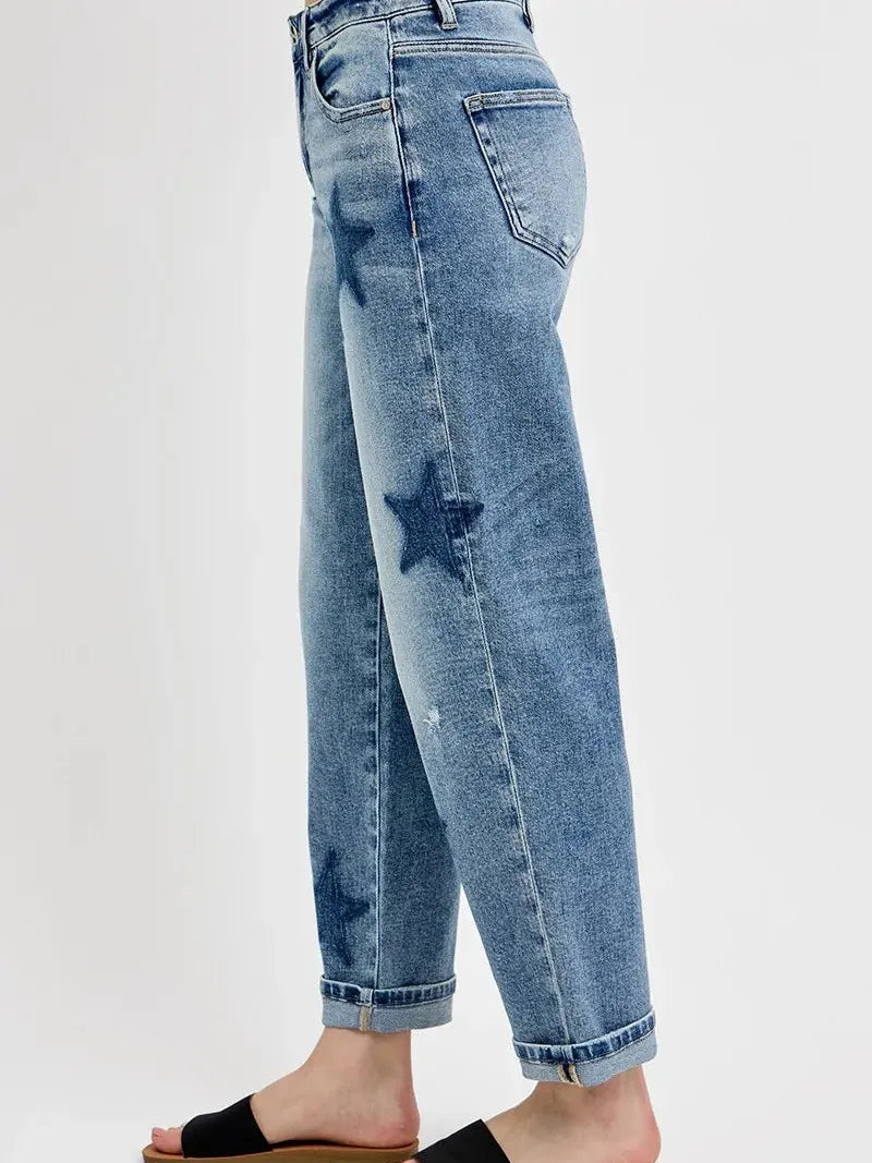 Risen Star Shadow Mid-Rise Boyfriend Jeans-Women's Jeans-Shop Z & Joxa