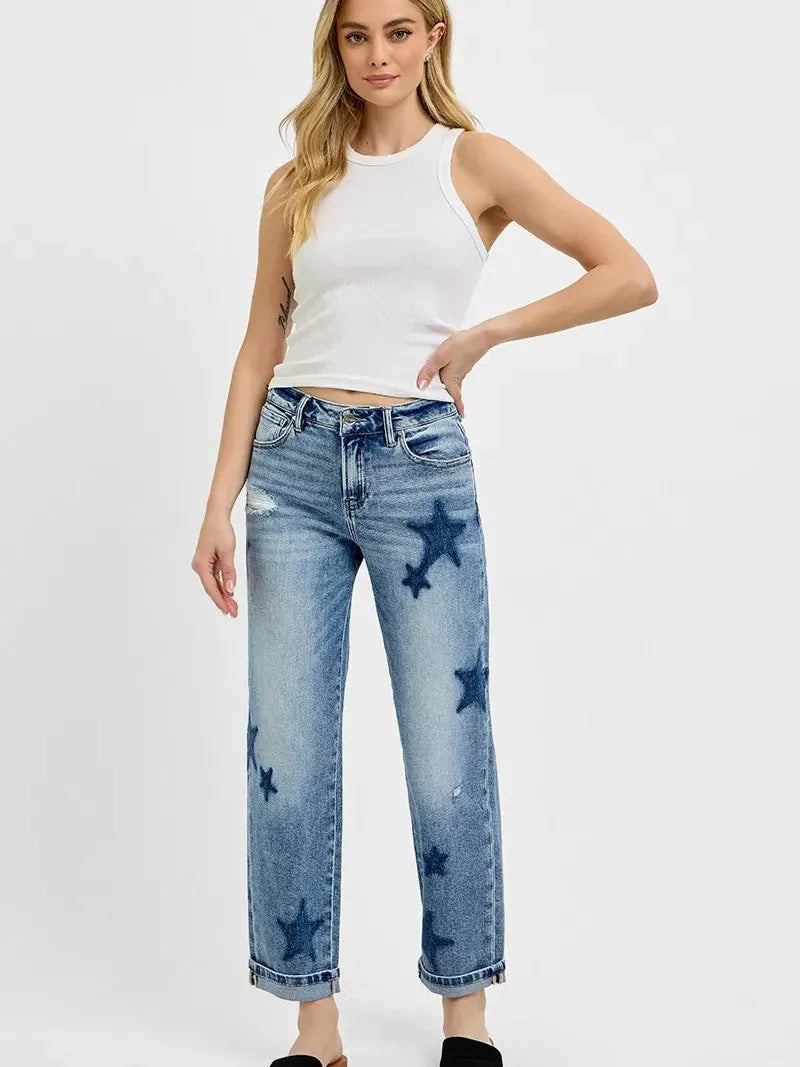 Risen Star Shadow Mid-Rise Boyfriend Jeans-Women's Jeans-Shop Z & Joxa