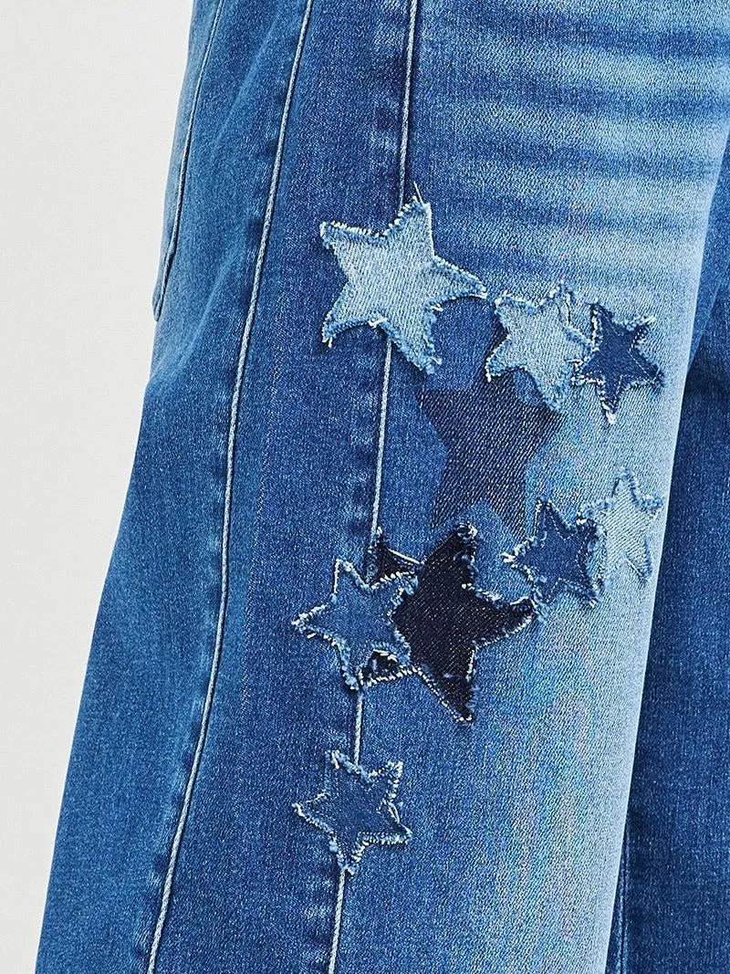 Risen Starstruck Elastic Slouchy Cropped Barrel with Star Patch-Women's Jeans-Shop Z & Joxa