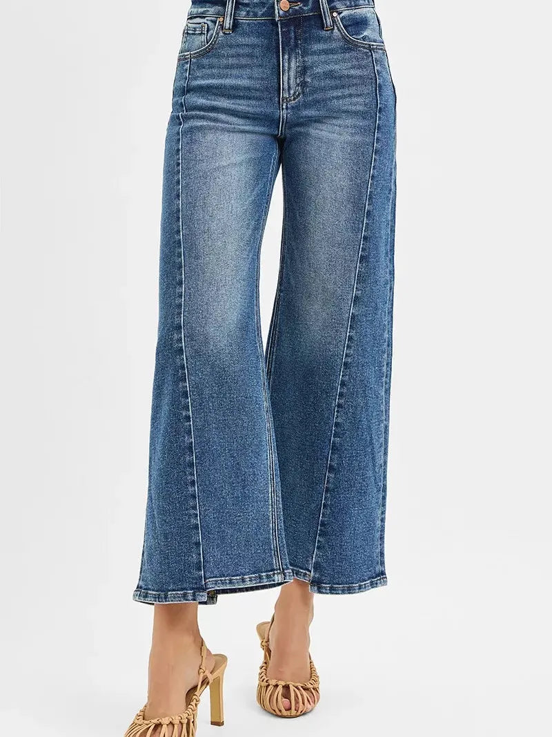 Risen Step + Stroll High Rise Crop Wide Leg Jeans w/Step Hem-Women's Jeans-Shop Z & Joxa