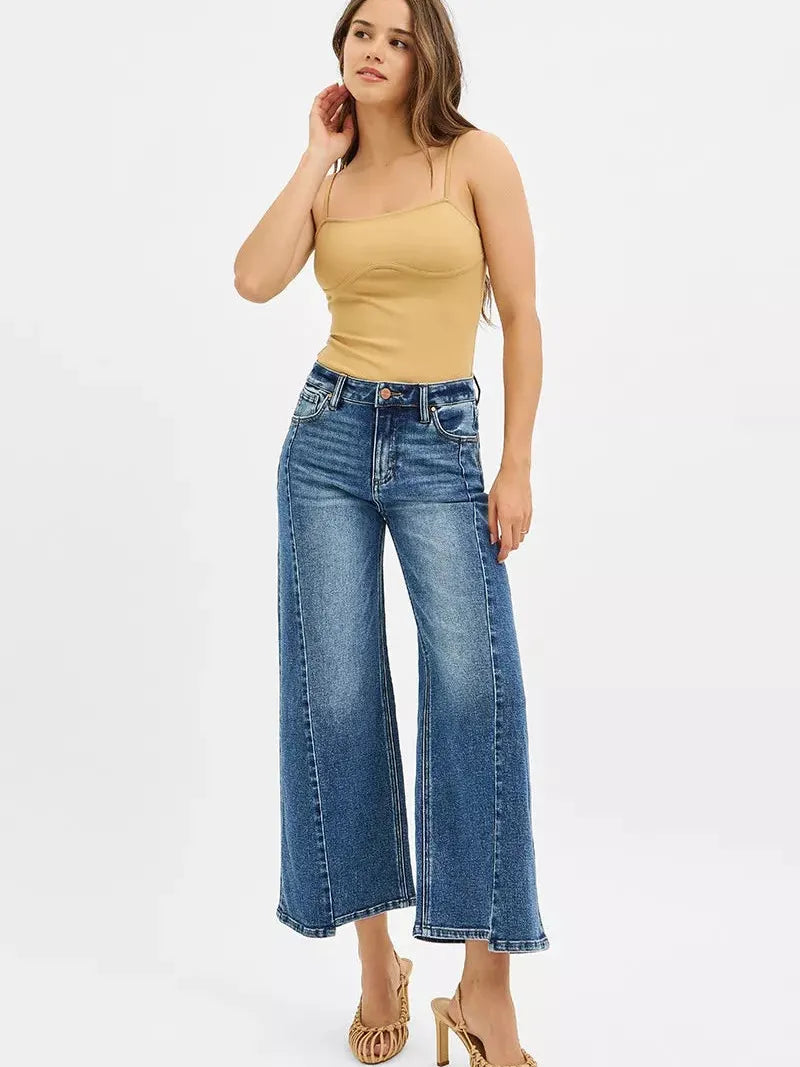 Risen Step + Stroll High Rise Crop Wide Leg Jeans w/Step Hem-Women's Jeans-Shop Z & Joxa