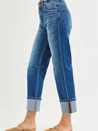 Risen Stone Affair High Rise Straight Cut Cropped Cuff Jeans-Women's Jeans-Shop Z & Joxa