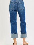 Risen Stone Affair High Rise Straight Cut Cropped Cuff Jeans-Women's Jeans-Shop Z & Joxa