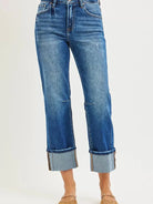 Risen Stone Affair High Rise Straight Cut Cropped Cuff Jeans-Women's Jeans-Shop Z & Joxa