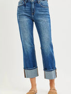 Risen Stone Affair High Rise Straight Cut Cropped Cuff Jeans-Women's Jeans-Shop Z & Joxa