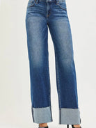 Risen Stone Fold Mid Rise Wide Leg Jeans With Raw Hem Cuffs-Women's Jeans-Shop Z & Joxa