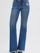 Risen Stone Kissed Flair High Rise Flare Fringe Hem Jeans-Women's Jeans-Shop Z & Joxa