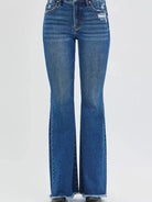 Risen Stone Kissed Flair High Rise Flare Fringe Hem Jeans-Women's Jeans-Shop Z & Joxa