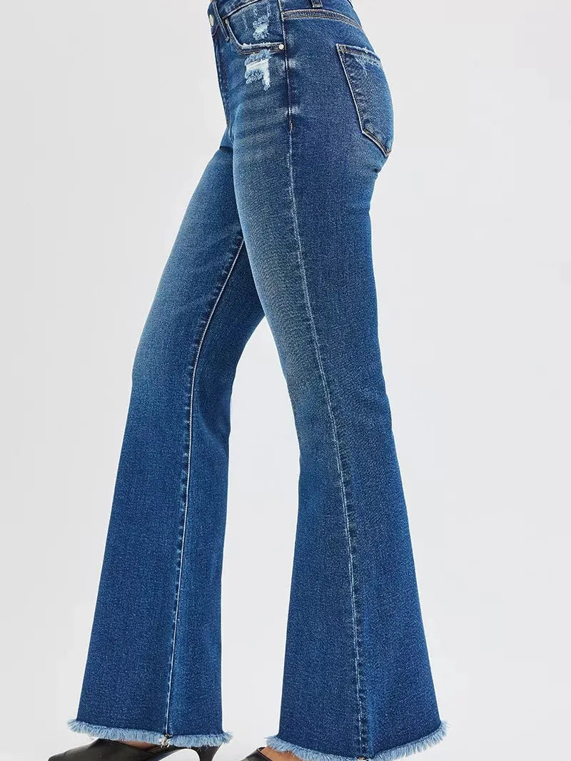 Risen Stone Kissed Flair High Rise Flare Fringe Hem Jeans-Women's Jeans-Shop Z & Joxa