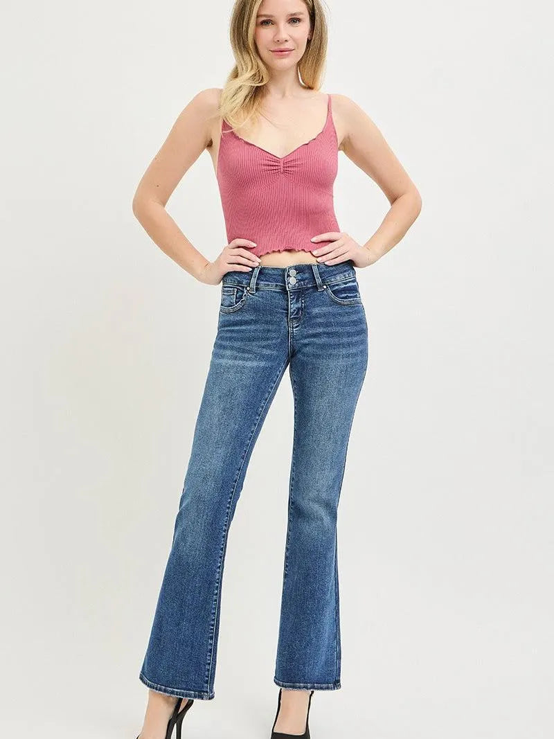 Risen Stonewash Sculpt Tummy Control Low Rise Bootcut Jeans-Women's Jeans-Shop Z & Joxa