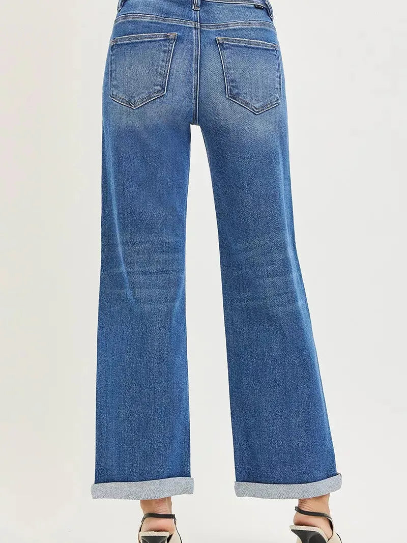 Risen Straight Talk High Rise Fit Ankle Length Cuffed Jeans-Women's Jeans-Shop Z & Joxa