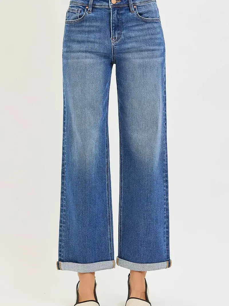 Risen Straight Talk High Rise Fit Ankle Length Cuffed Jeans-Women's Jeans-Shop Z & Joxa