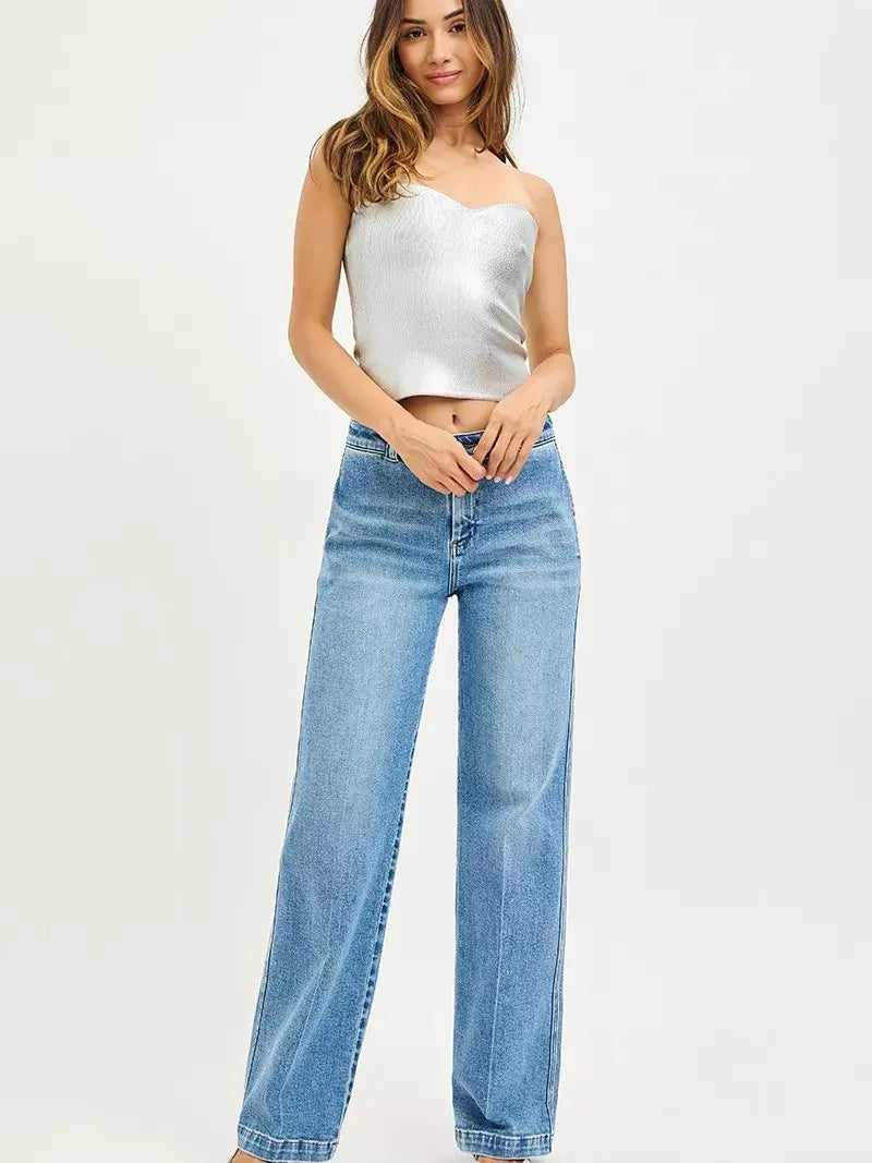 Risen Straight Up Mid Rise Slouchy Straight Jeans-Women's Jeans-Shop Z & Joxa