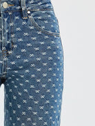 Risen Sweet Stitch High Rise Wide Leg Bow Embroidered Jeans in Dark Stone-Women's Jeans-Shop Z & Joxa