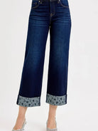 Risen SweetHeart Mid Rise Fit Crop Wide With Printed Cuff Jeans-Women's Jeans-Shop Z & Joxa