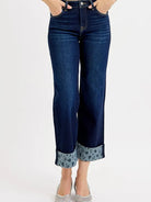 Risen SweetHeart Mid Rise Fit Crop Wide With Printed Cuff Jeans-Women's Jeans-Shop Z & Joxa