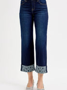 Risen SweetHeart Mid Rise Fit Crop Wide With Printed Cuff Jeans-Women's Jeans-Shop Z & Joxa