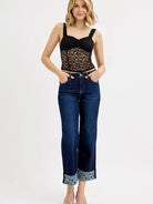 Risen SweetHeart Mid Rise Fit Crop Wide With Printed Cuff Jeans-Women's Jeans-Shop Z & Joxa