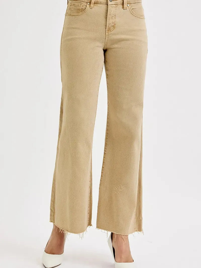 Risen Tan Trendsetters Wide Leg Cropped Jeans-Women's Jeans-Shop Z & Joxa