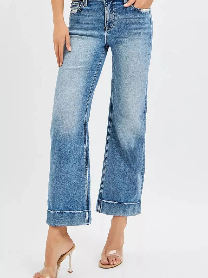 Risen Taylor Twist Mid Rise Crop Straight Taylor Cuff Jeans-Women's Jeans-Shop Z & Joxa