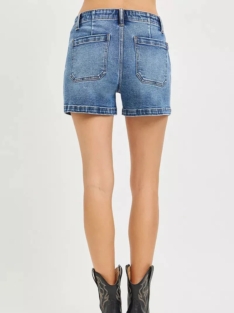 Risen Tie it Together High Rise Front Tie Up Shorts with Patch Pockets-Women's Shorts-Shop Z & Joxa