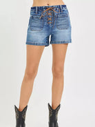 Risen Tie it Together High Rise Front Tie Up Shorts with Patch Pockets-Women's Shorts-Shop Z & Joxa