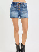 Risen Tie it Together High Rise Front Tie Up Shorts with Patch Pockets-Women's Shorts-Shop Z & Joxa