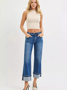 Risen Timeless Edge Mid Rise Ankle Straight Cuff Hem Jeans-Women's Jeans-Shop Z & Joxa