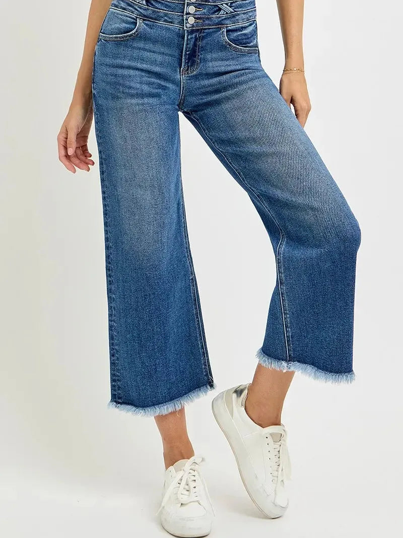 Risen Triple Threat High Rise Wide Leg Cropped Jeans with Wide Band-Women's Jeans-Shop Z & Joxa