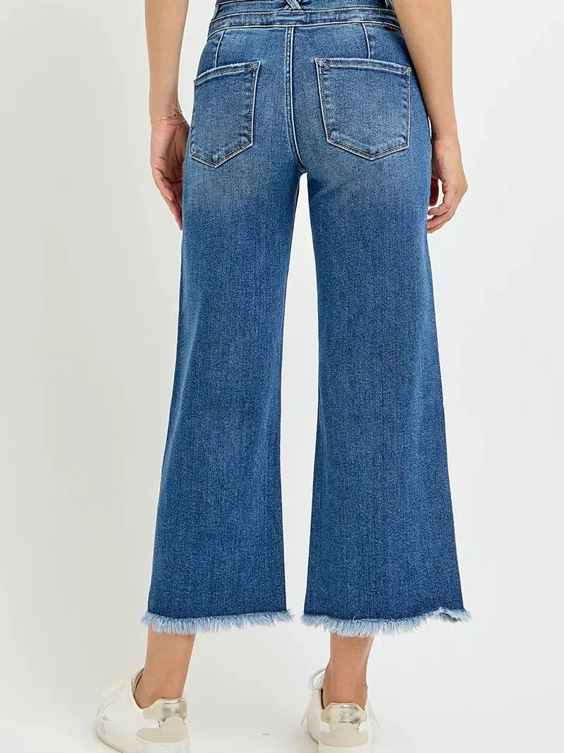 Risen Triple Threat High Rise Wide Leg Cropped Jeans with Wide Band-Women's Jeans-Shop Z & Joxa